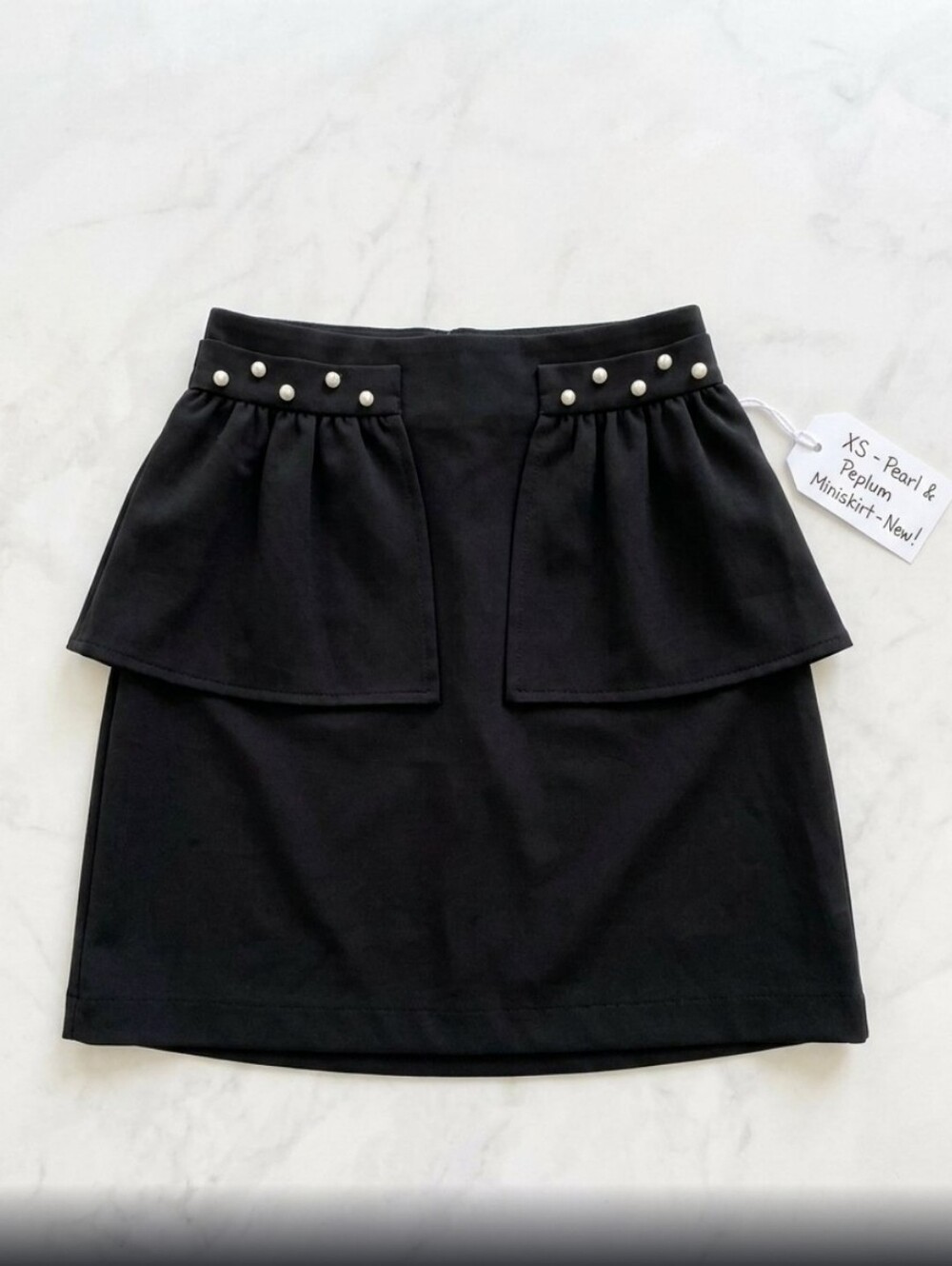 Zara Black Pearl Studded Peplum Mini Skirt Ruffle Detail Holiday Night Out XS